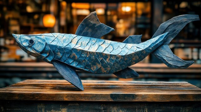 Ornate wooden fish sculpture