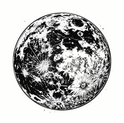Black and White Detailed Moon Illustration
