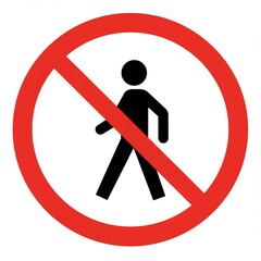 A circular red-bordered traffic sign with a white center and a black pedestrian figure, indicating no pedestrians allowed. White background, flat icon design.