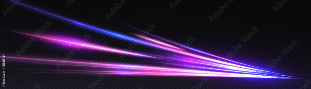 Poster bright neon beams of purple and blue light rush forward, creating a dynamic effect of speed. used in