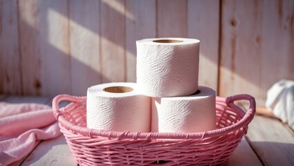 Absorbent and fresh toilet paper in bathroom interior
