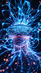 Conceptual representation of brain-device interface with VR headset and fiber optic cables