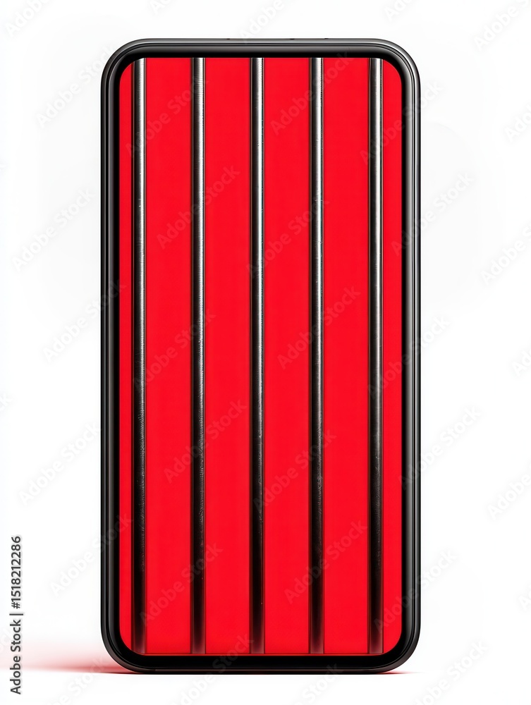 Poster a smartphone with a bold red and black striped design on its screen, creating a modern and striking 