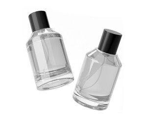 Blank Empty Clear White Perfume Glass Bottle, Spray Bottle Isolated On Transparent Background, Prepared For Mockup, 3D Render.