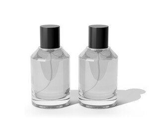 Blank Empty Clear White Perfume Glass Bottle, Spray Bottle Isolated On Transparent Background, Prepared For Mockup, 3D Render.