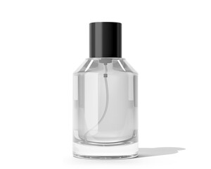 Blank Empty Clear White Perfume Glass Bottle, Spray Bottle Isolated On Transparent Background, Prepared For Mockup, 3D Render.