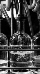 Fabrica de destilado, llenado de botella en maquina semiautomática, procesos de fanricación de tequila, mezcal y sotol.