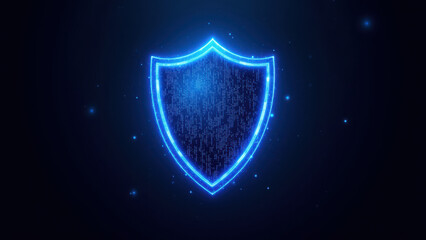 Blue shield logo with cybernetic background indicating internet security.