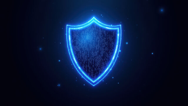 Blue shield logo with cybernetic background indicating internet security.
