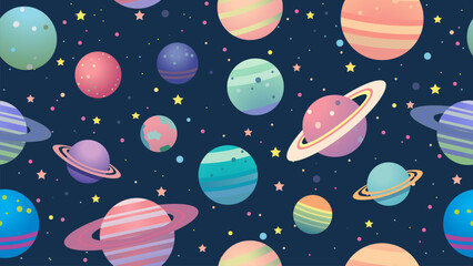 Fantastic space planets seamless pattern. Abstract planets boundless background. Fantastic galaxy, endless space,. Space seamless pattern, vector illustration. Adventure in space. © LoveSan