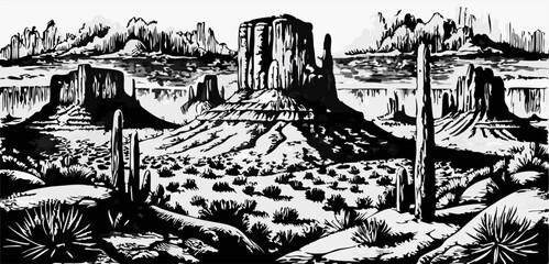 Monument Valley Black and White Landscape Print © onTop