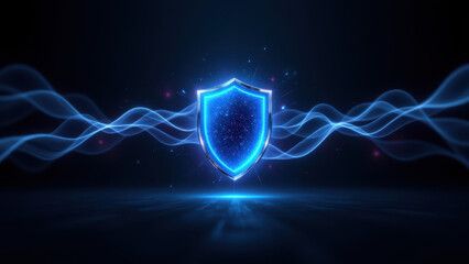 A graphic design representing internet security with a shield symbol.