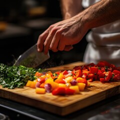 Fresh Vegetable Cutting on Wooden Board for Healthy Cooking