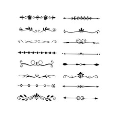 Obraz premium Text dividers doodle set. Wedding decorative elements. Divider ornament, borders, vintage line separators. Hand drawn vector illustration isolated on white background