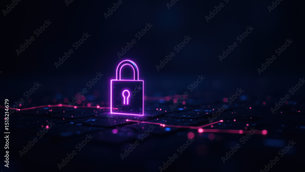 Aufkleber a digital representation of a network with nodes glowing like stars and a lock icon superimposed, sy
