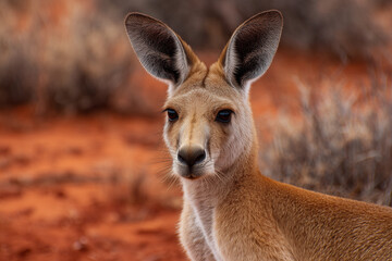 wild kangaroo in australian red dirt outback desert