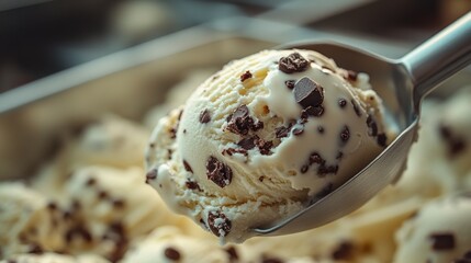 Scooped ice cream with chocolate chips