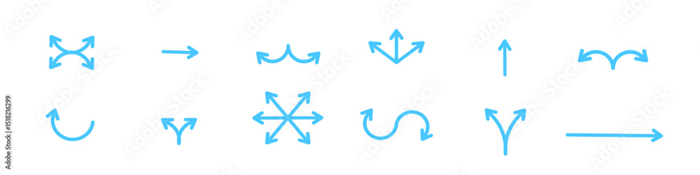 Poster set of black arrows icons. curves pointer, turn to the side. direction right left down up.geometric 