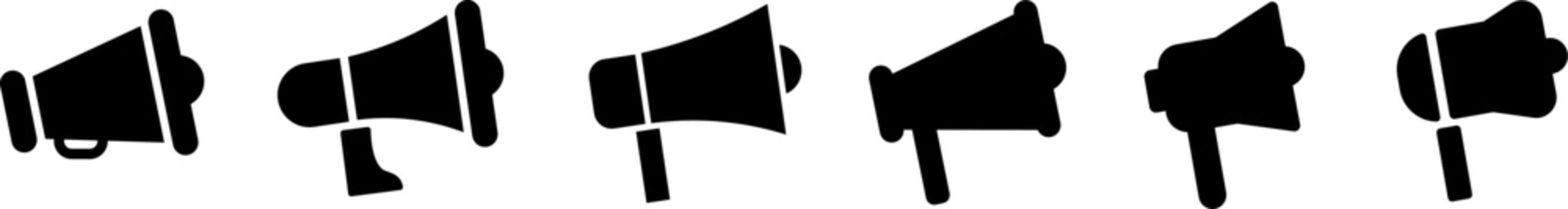 Loudspeaker icon set. Set of simple megaphone line icons.  Bullhorn line sign. Speak loudhailer icon. Voice sound speech.
Vector illustration