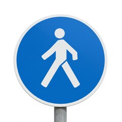 A circular blue traffic sign with a white pedestrian symbol, indicating a pedestrian-only zone. High clarity, white background, modern style.