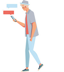 man walking while texting vector illustration