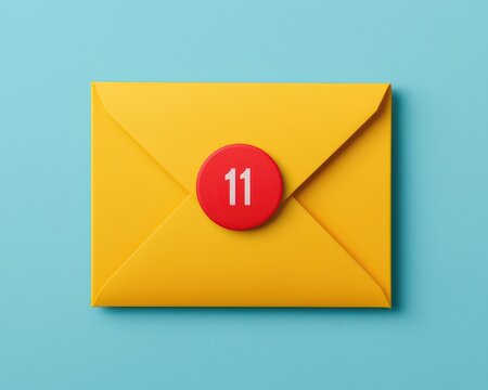 A yellow envelope with a red notification badge showing the number 11 on a blue background.