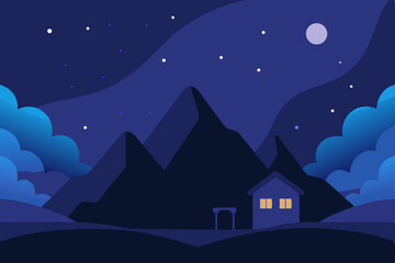 Fototapeta premium winter night landscape with houses