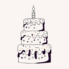 Three-Tier Birthday Cake with Candle - Doodle Style
