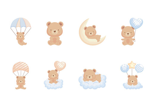 Blue And Beige Bear Baby Tender Animal Illustrations Set