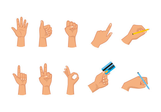 Colorful Left Hands Gestures Illustrations Set