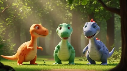 Funny cartoon baby dinosaur on a swing, yellow and green, enjoying a colorful Easter holiday illustration with eggs - Powered by Adobe