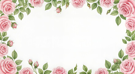 Pink Rose Watercolor Frame On White Background