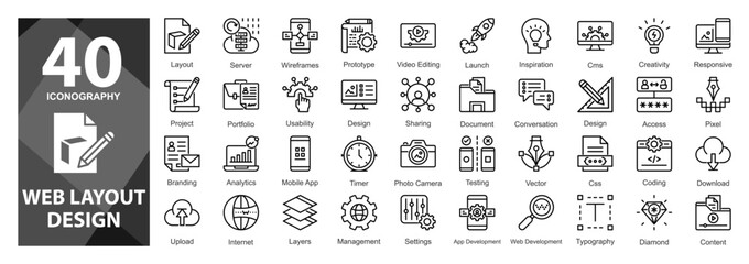 A line solid color icon pack offering essential UI components and layout elements for mobile apps and modern responsive web interfaces.     