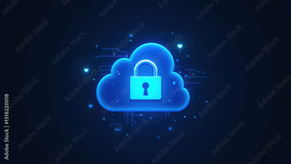 Poster a graphic design featuring a cloud with a lock icon, symbolizing cloud data security or cybersecurit