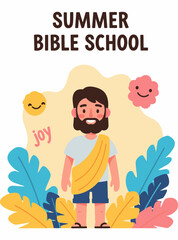 Joyful Summer Bible School Poster, Smiling Jesus Cartoon