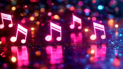 Colorful Music Notes on Sparkling Background