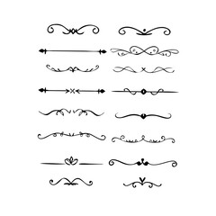 Obraz premium Text dividers doodle set. Wedding decorative elements. Divider ornament, borders, vintage line separators. Hand drawn vector illustration isolated on white background