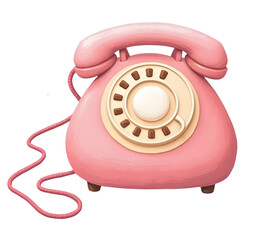 Pink rotary phone with vintage style and coiled cord, evoking nostalgic charm