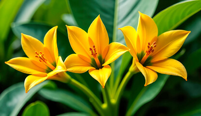 Fototapeta premium Portrait of yellow flower Allamanda Amarela (Allamanda cathartica)