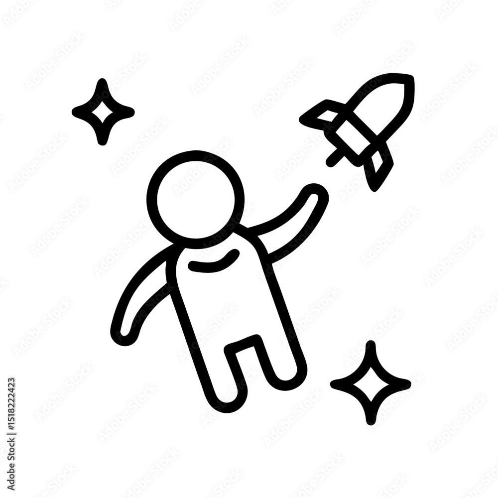 Poster space exploration icon with astronaut and rocket. this simple space exploration illustration feature