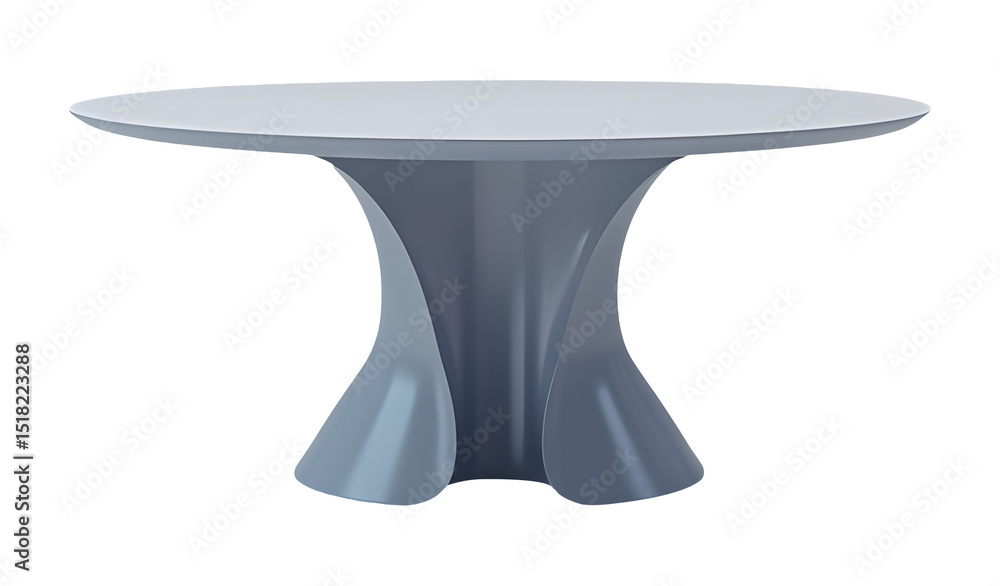 Poster modern round table with unique curved base design in gray color