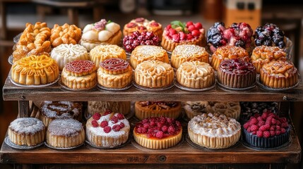 Sweet treats galore, tiered display of pastries