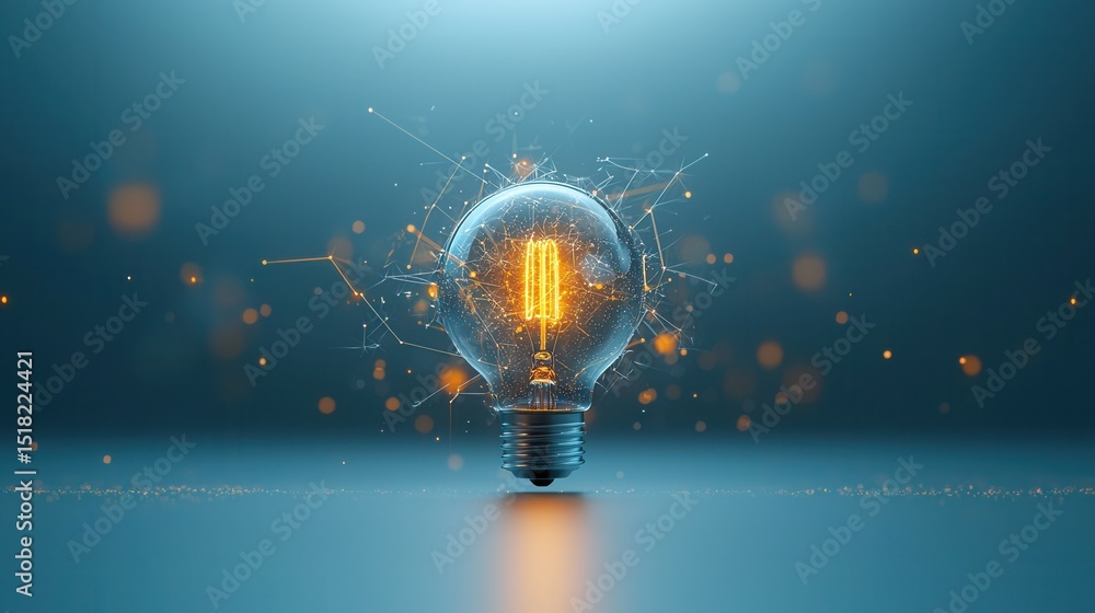 Poster a surreal and abstract close up view of an illuminated filament light bulb surrounded by a network o