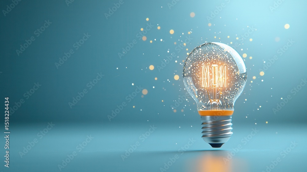 Poster close up of a surreal illuminated light bulb with a glowing incandescent filament symbolizing and in