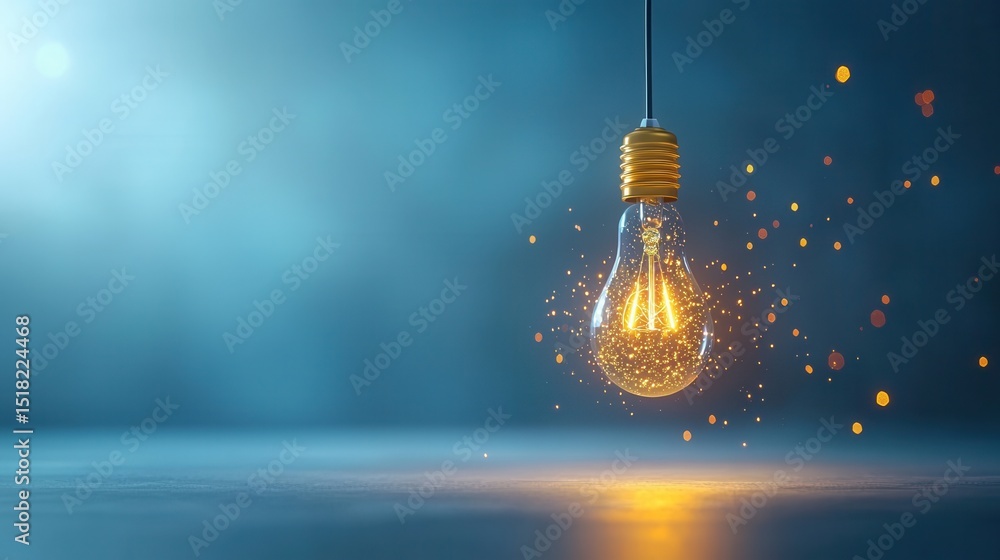 Poster a surreal close up view of an illuminated filament lightbulb radiating a warm glowing aura and casti