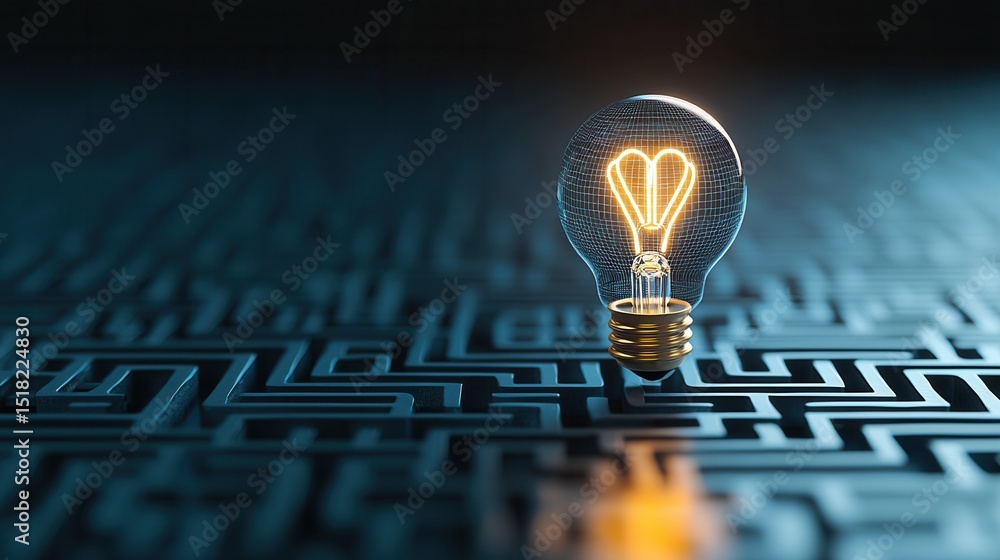 Poster a luminous light bulb representing a breakthrough idea shines at the heart of a complex interconnect