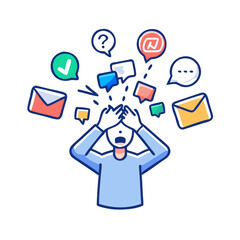 Businessman on laptop with social network icons illustrating online communication and business technology