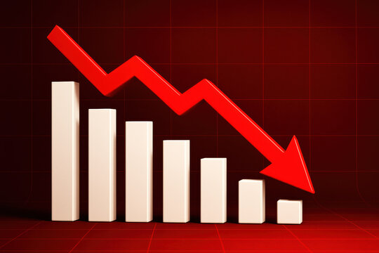 A descending trend in the chart highlights declining performance and shrinking revenue illustrating financial challenges in business