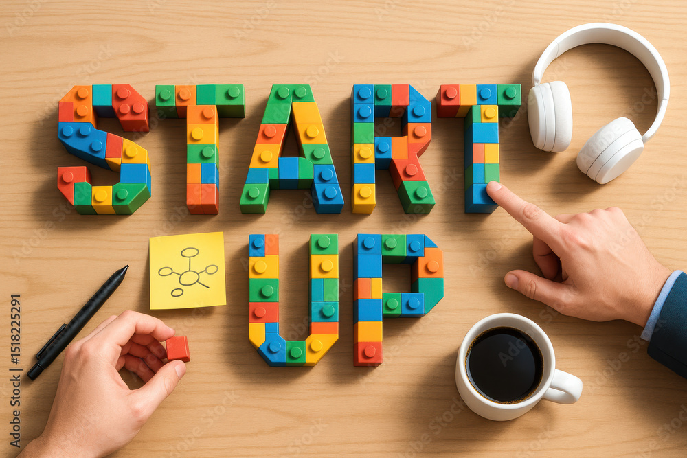 Aufkleber a creative workspace with colorful building blocks arranged to inspire new initiatives symbolizing i