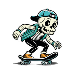 Fancy Skater Skal Boy Skating Illustration Cool Teen Skateboarder in Action Vector Art